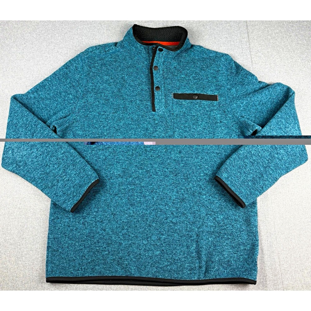 GH Bass & Co Mens Medium Fleece Pullover Teal Snap Neck Outdoor Sweater